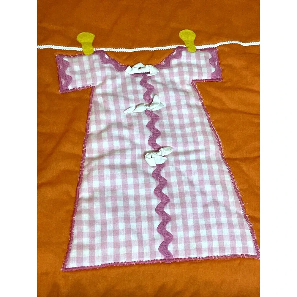 Vintage Baby Blanket Quilt Comforter 60 x 37 Clothes Line Orange‎ Gingham RARE